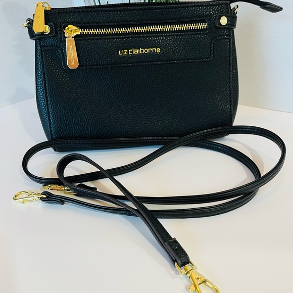 LIZ CLAIBORNE Wristlet “AUBREY” Bag Black w Gold Trim - Picture 11 of 11